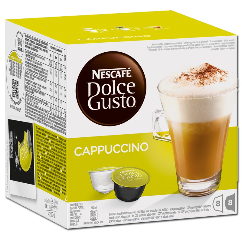 Dolce Gusto Cappuccino, Nescafe, Kaffee, 16 Kapseln Kaffee Kaffeepads und Kaffeekapseln Nescafe