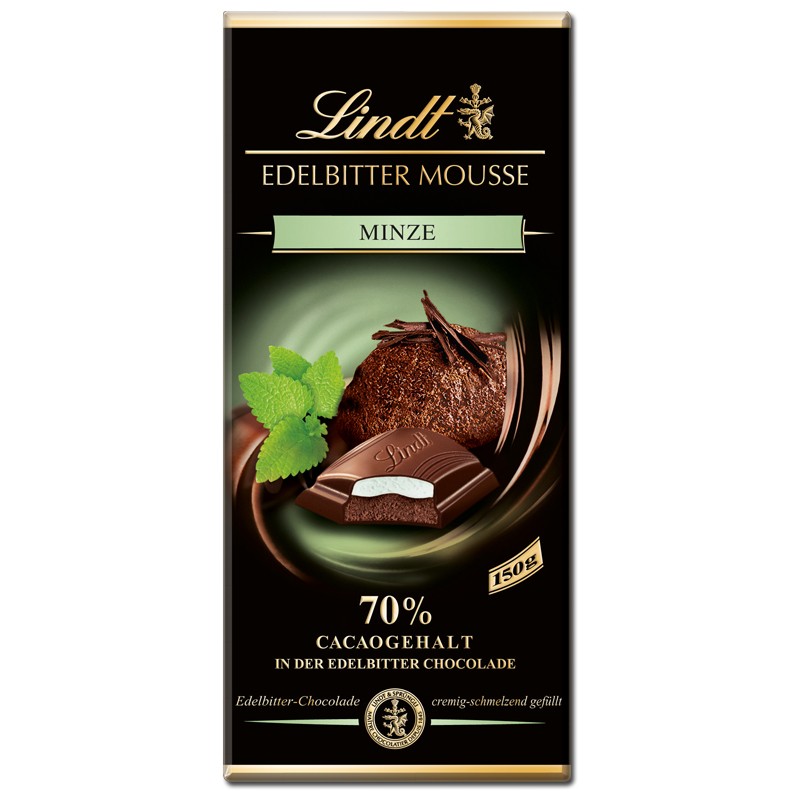 Lindt Edelbitter Mousse Minze, Schokolade, 150g 13 Tafeln Schokolade ...