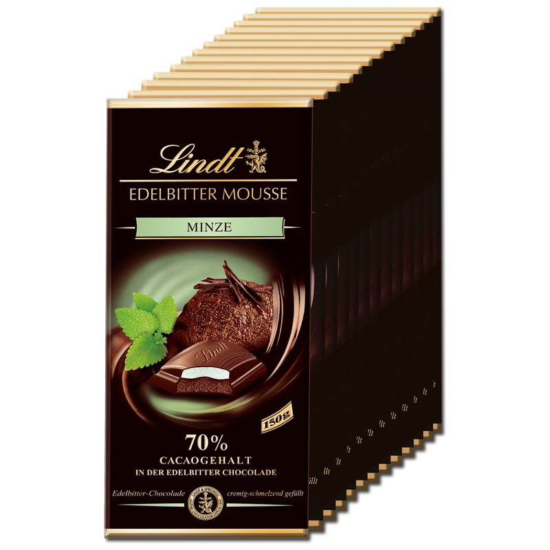 Lindt Edelbitter Mousse Minze, Schokolade, 150g 13 Tafeln Schokolade ...