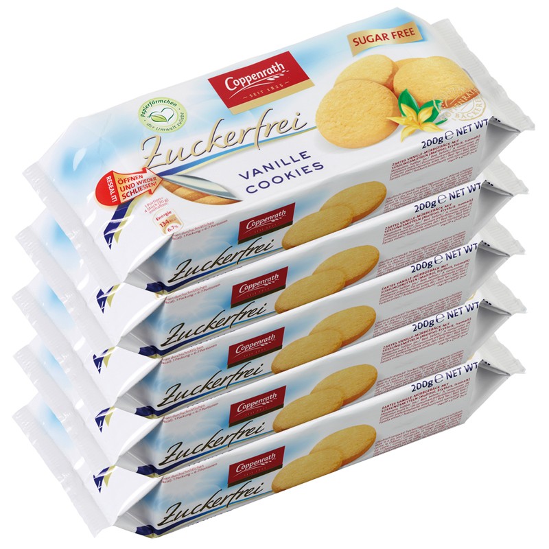 Coppenrath Vanille Cookies zuckerfrei 200g, 5 Packungen Gebäck Kekse