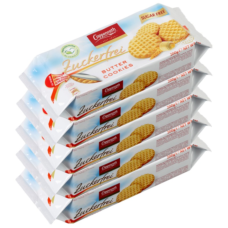 Coppenrath Butter Cookies zuckerfrei 200 g, 5 Packungen Gebäck Kekse