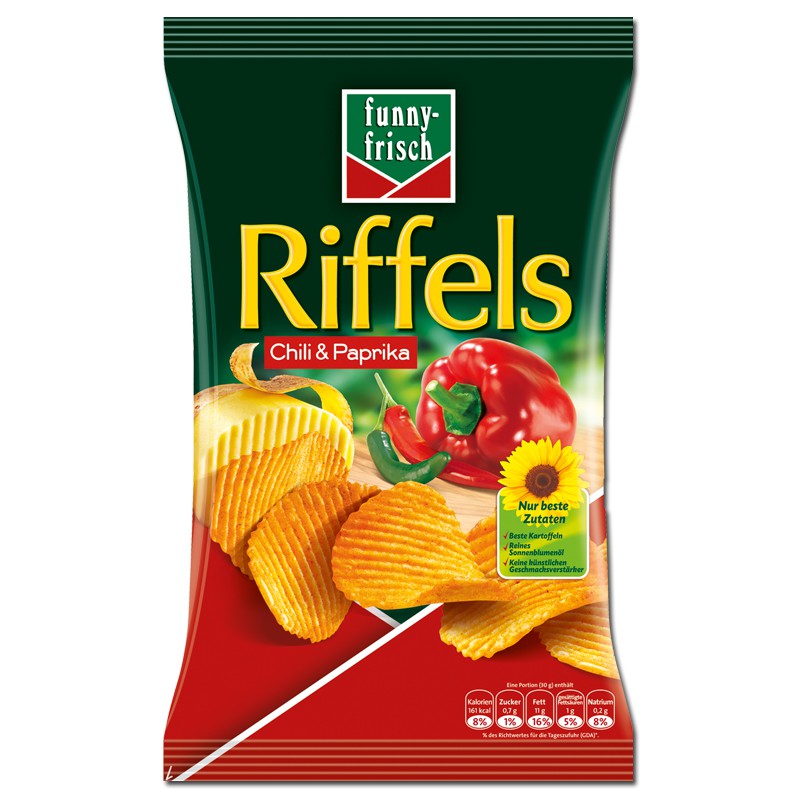 Funny Frisch Riffels Chili Paprika 150g Chips 10 Btl Knabberartikel