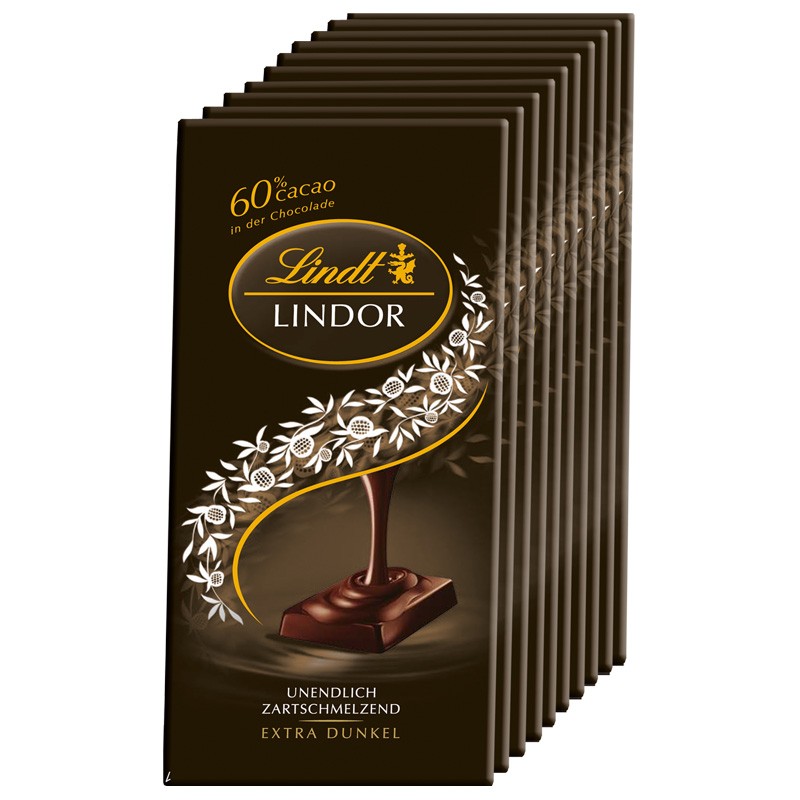 Lindt Lindor Extra Dunkel, Dark, Schokolade 100g 10 Tafeln Schokolade ...